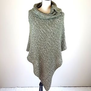 Jana Green and Multi color ribbon knit cowl neck poncho size small/medium